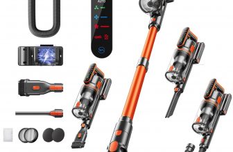 Fieety Aspirateur Balai sans Fil, 45Kpa/550W/60Min Aspirateur sans Fil Puissant avec Parfumé Recharge Murale Mode Automatique Tuyau Extensible 1M pour Les Poils d’animaux/Tapis/Sols Durs/Voitures