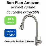 Robinet Cuisine Chrome Brossé 3 Modes + Douchette extractible 50 cm (-10 %)